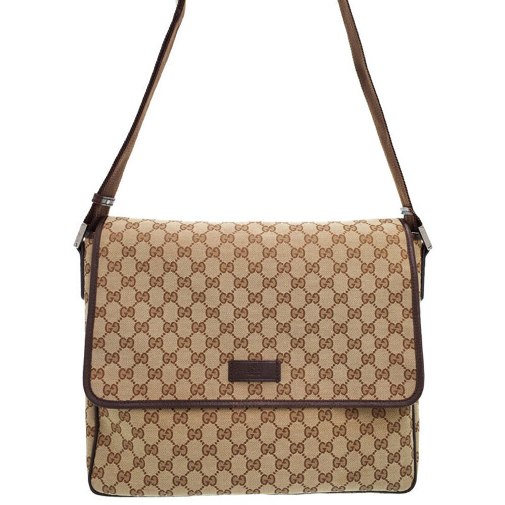 Gucci Original GG Canvas Flap Messenger Crossbody Bag Brown